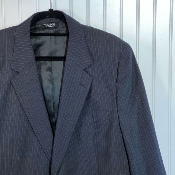 Jos A Bank 100% Wool Suit Jacket Men 46 Regular Black Pin Striped Sport Coat - Picture 5 of 13